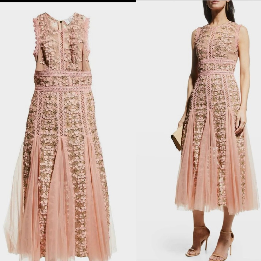 Bronx and Banco Saba Embroidered Tulle Midi Dress floral bridal Valentine